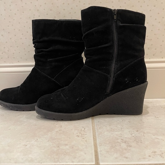 Woman’s booties, man made suede, size 11, like new 3 inch wedge heel - Picture 1 of 6